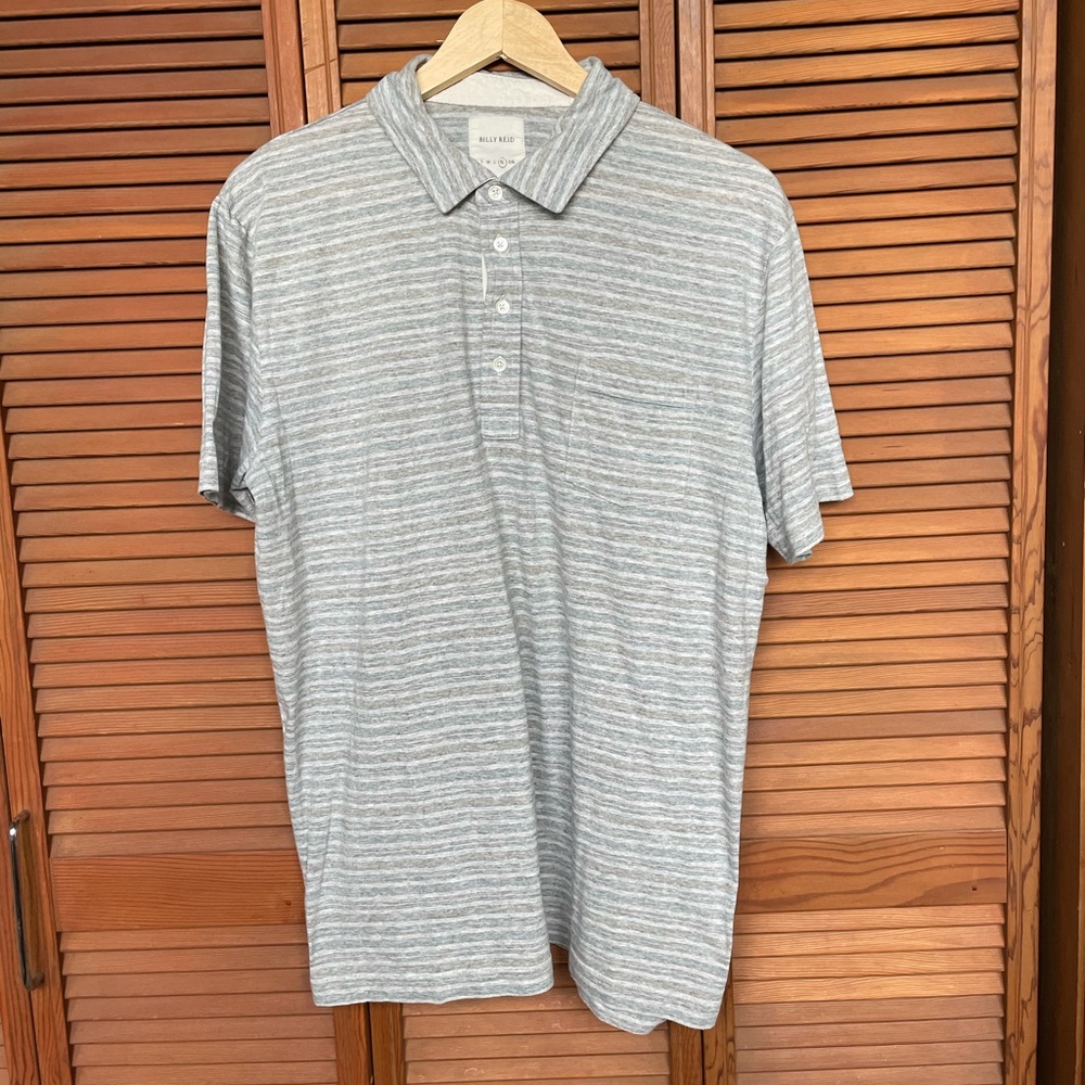 XL Billy Reid Polo in Grey Stripe